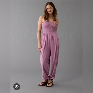 American Eagle Outfitters Strapless Purple Jumpsuit